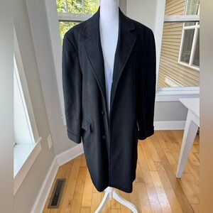 Vintage Black Italian Cashmere Wool Long Dress Coat Measures Size Large